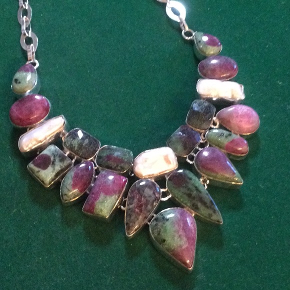 Atlanta Gem & Mineral Show Jewelry - Breathtaking Genuine Ruby Zoisite Necklace With Pearls